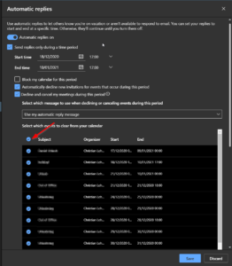 Outlook on the web Automatic replies section (1)